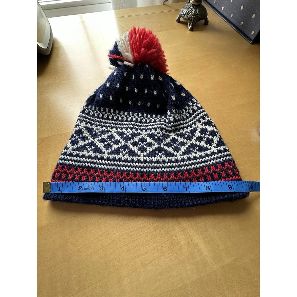 Vintage Dale of Norway Fair Isle Wool Ski Hat Beanie Pom Pom Nordic Blue